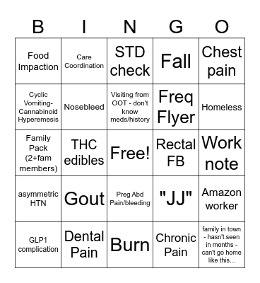 ER Christmas BINGO Card