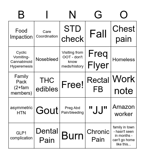 ER Christmas BINGO Card