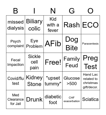 ER Christmas BINGO Card