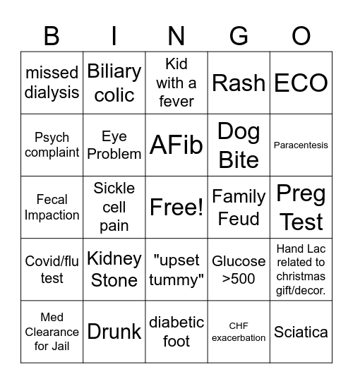 ER Christmas BINGO Card