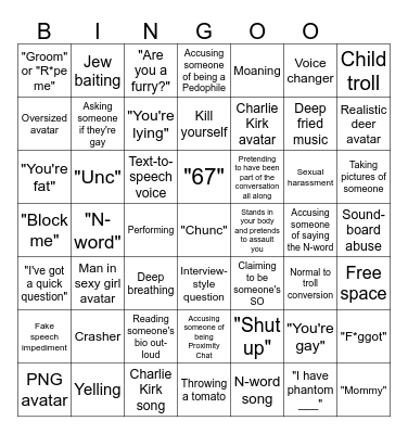 VR Chat Bingo Card