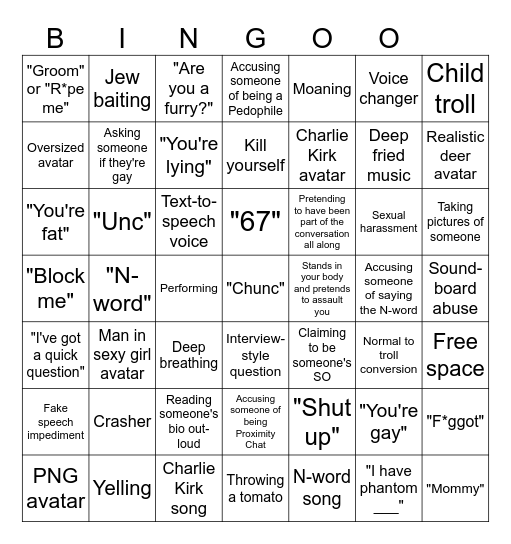 VR Chat Bingo Card