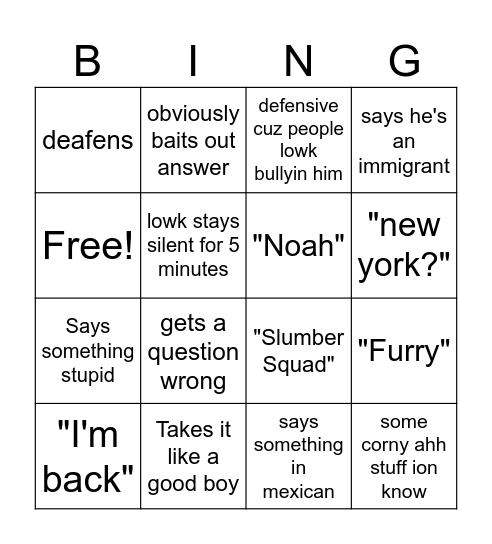 Ivan Bingo Card