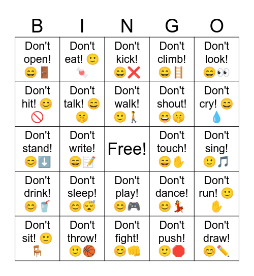 B2 L8 Don't eat! 🙂🍬 Bingo Card