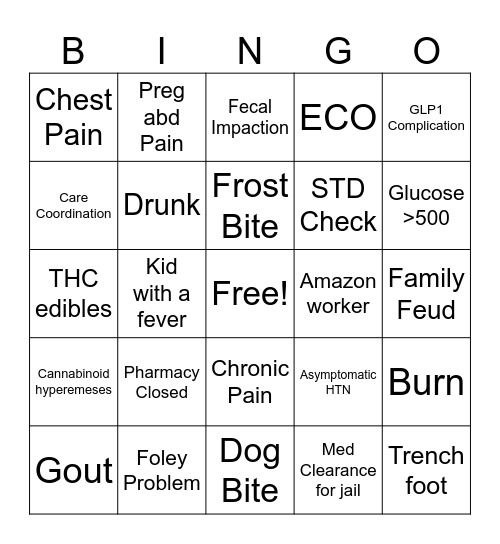 ER Christmas BINGO Card