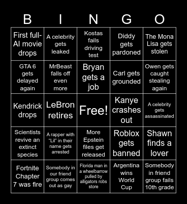 2026 Bingo Card