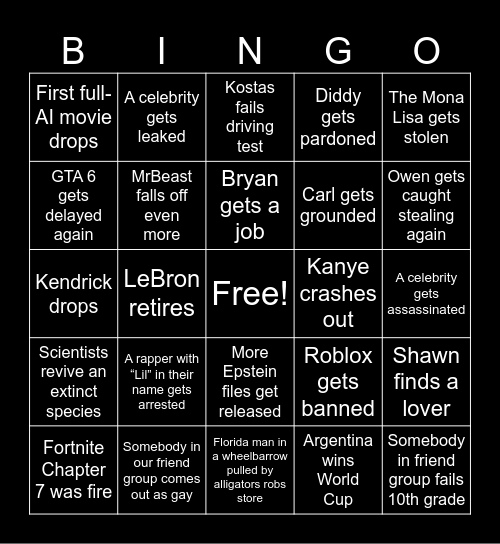 2026 Bingo Card