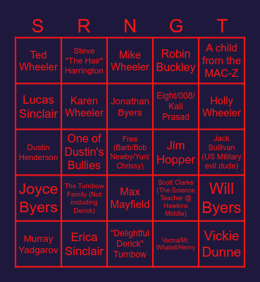 Stranger Things Death Bingo Card