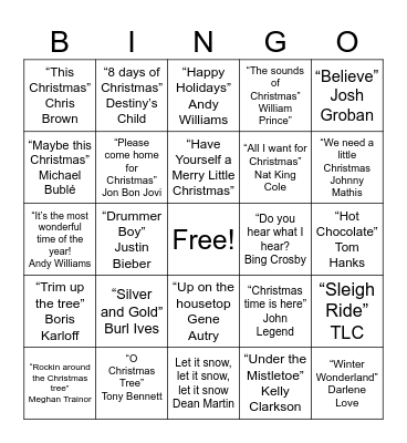 Christmas Music Bingo R#3 Bingo Card