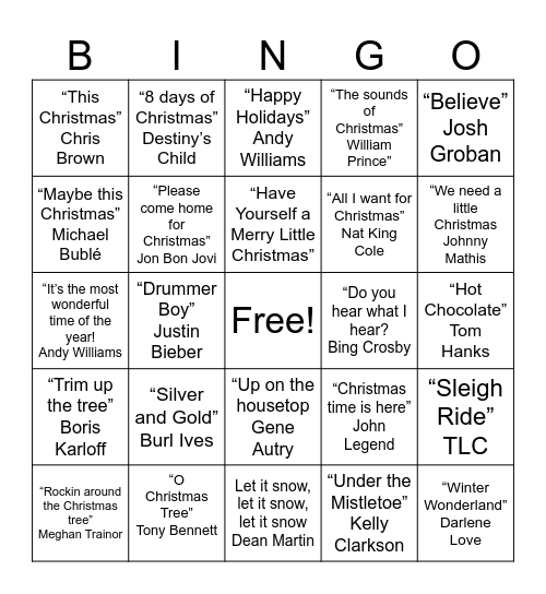 Christmas Music Bingo R#3 Bingo Card