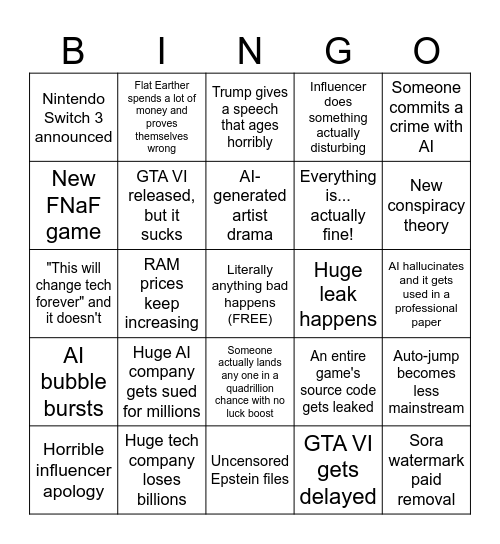 2026 Bingo Card