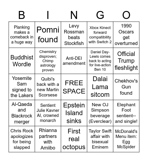 2026 Bingo Card Bingo Card