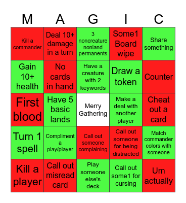 Holiday Magic Bingo Card