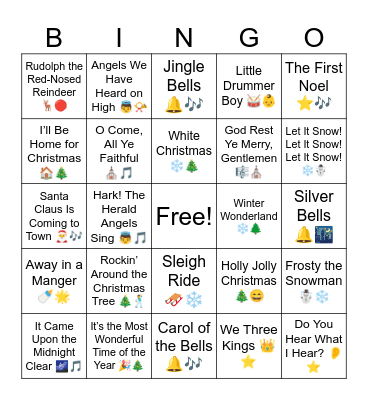 Christmas Carols Bingo Card