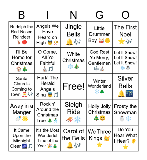 Christmas Carols Bingo Card