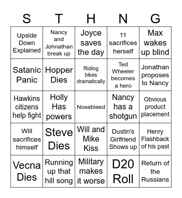 STRANGER THINGS: S5 Bingo Card