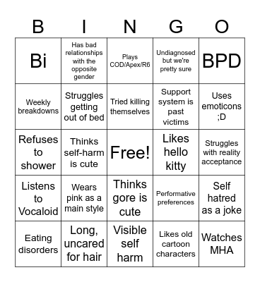 Mental unwell girlie BINGO Card