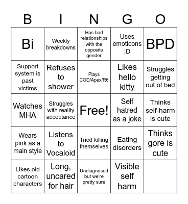 Mental unwell girlie BINGO Card