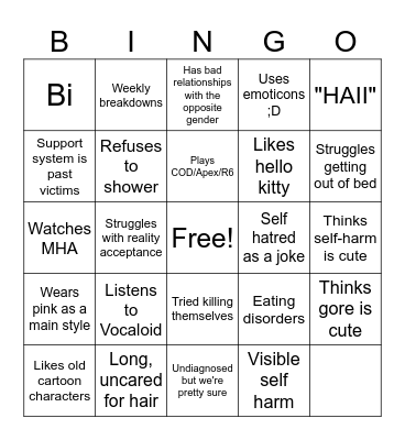 Mental unwell girlie BINGO Card
