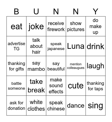 Bunny Bingo Card