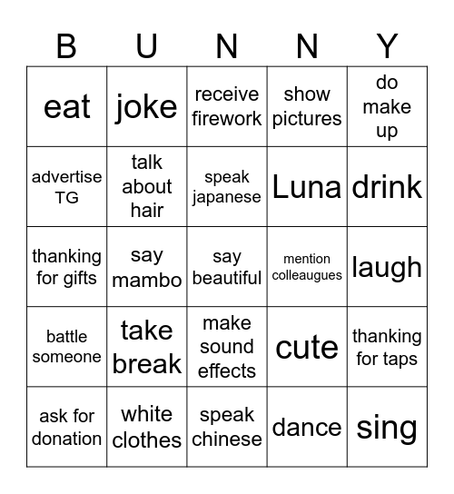 Bunny Bingo Card