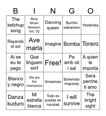 Bingo musical Brulle Bingo Card