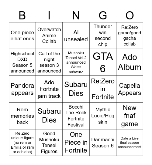 2026 Bingo Card