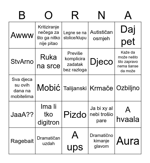 Borna Bingo Card