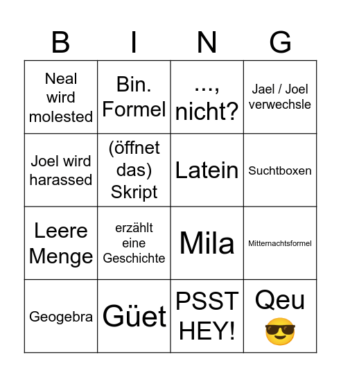 Schäfer Bingo Card