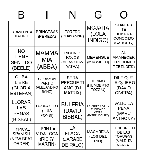 Bingo Musical OGX Christmas Edition Bingo Card