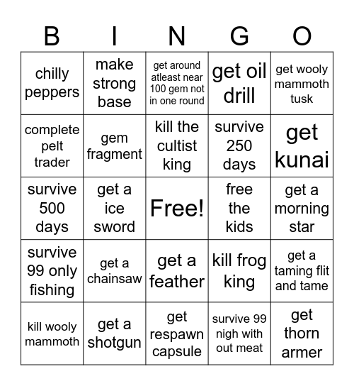 99 nights in a forest Bingo Card