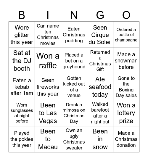 Vegas Christmas Bingo Card