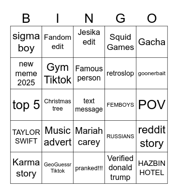 TIKTOK BINGO Card