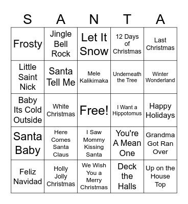 Holiday Music Bingo Card