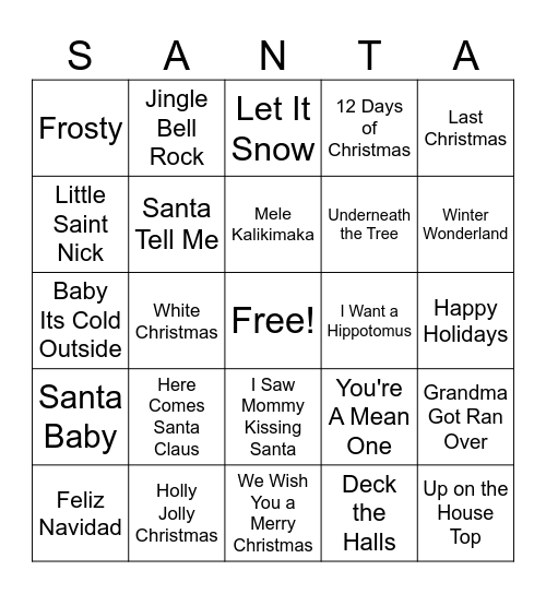 Holiday Music Bingo Card