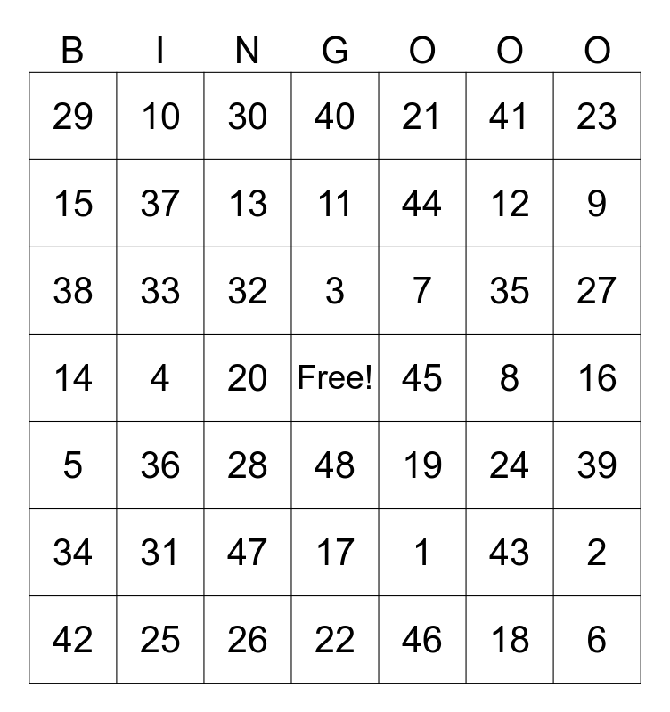 - Bingo Card