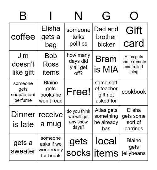 Christmas Bingo Card