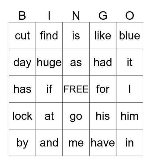Billy's Word Wall Bingo Card