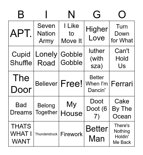Mr Kremenick's Music Bingo Card