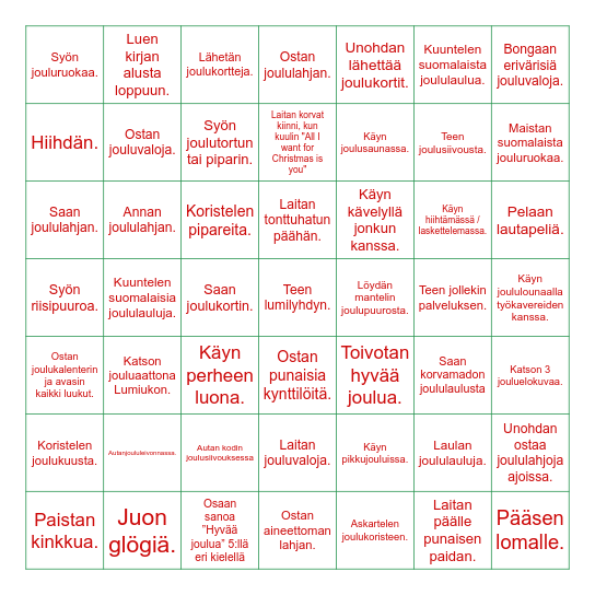 PELATAAN! JOULUBINGO (preesens) Bingo Card
