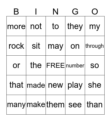 Billy's Word Wall Bingo Card