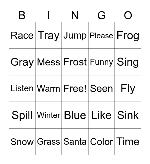 Stephens Class Bingo Card