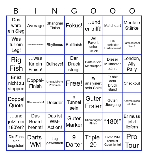 Dart WM 2025 Bingo Card