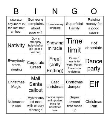 Bad Christmas Movie Bingo Card