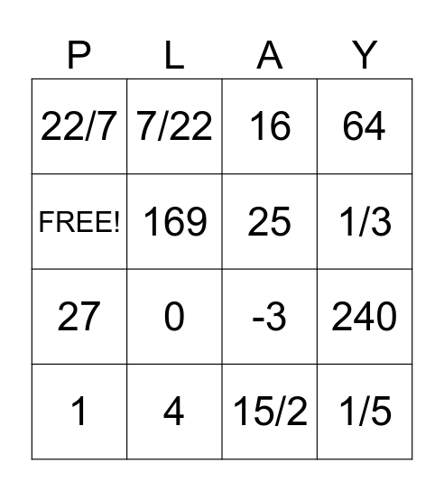 8th Grade Math Bingo Card