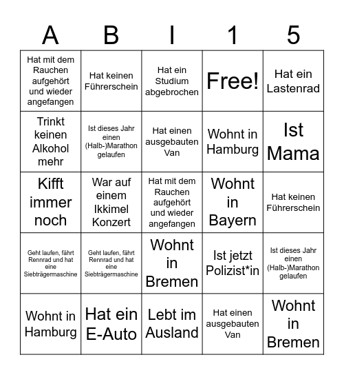Abi 2015 Bingo Card