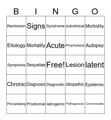 Pathology Vocabulary Bingo Card