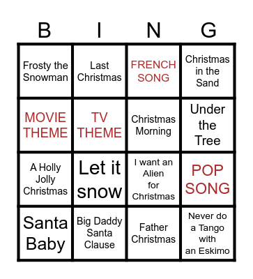PYLONES CHRISTMAS PLAYLIST Bingo Card