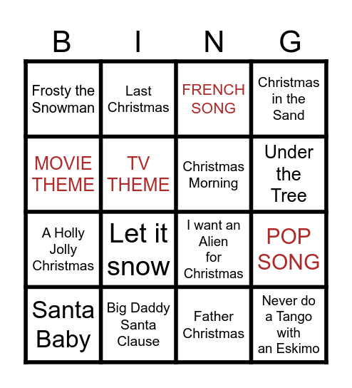 PYLONES CHRISTMAS PLAYLIST Bingo Card
