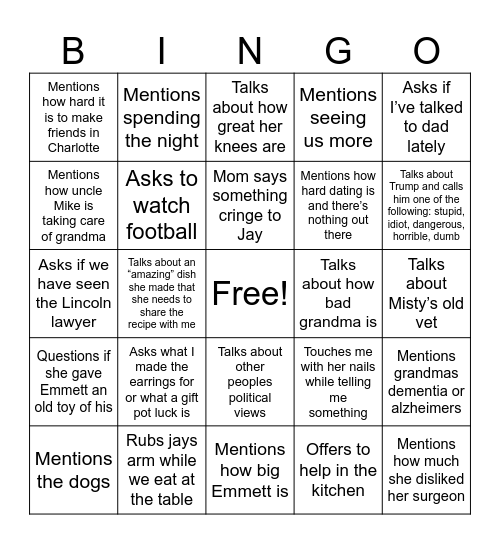 Mom Bingo Card